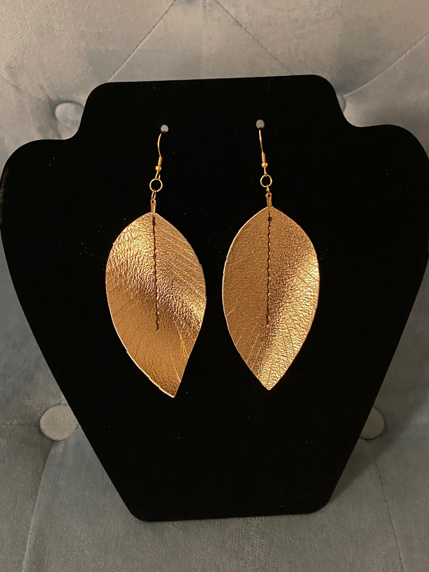 Leather gold leaf earrings