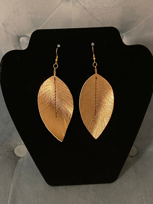 Leather gold leaf earrings