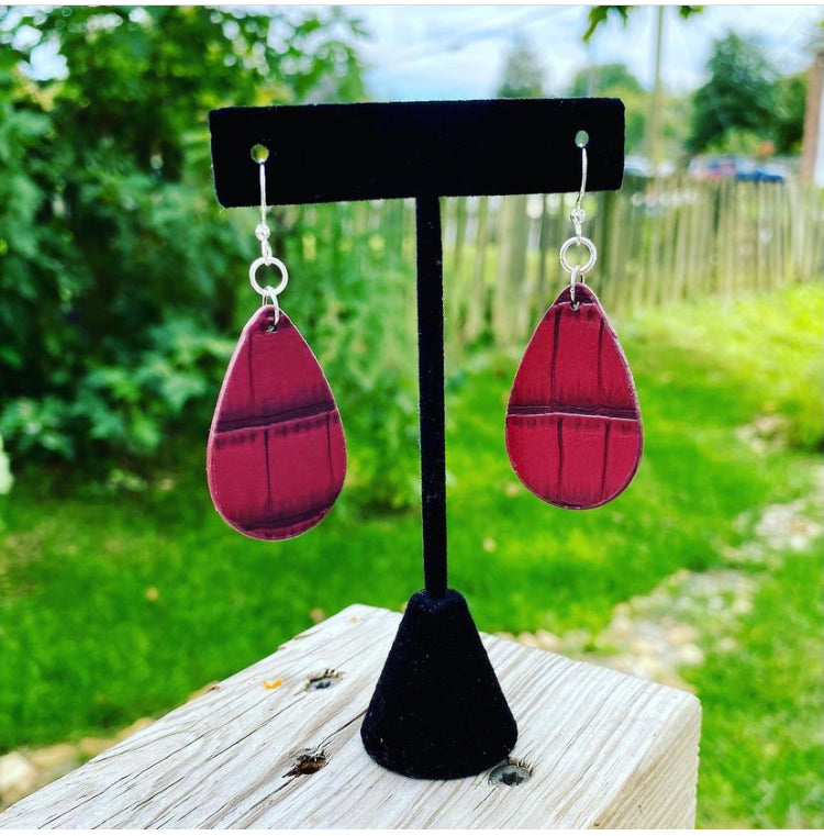Cute dark red leather earrings