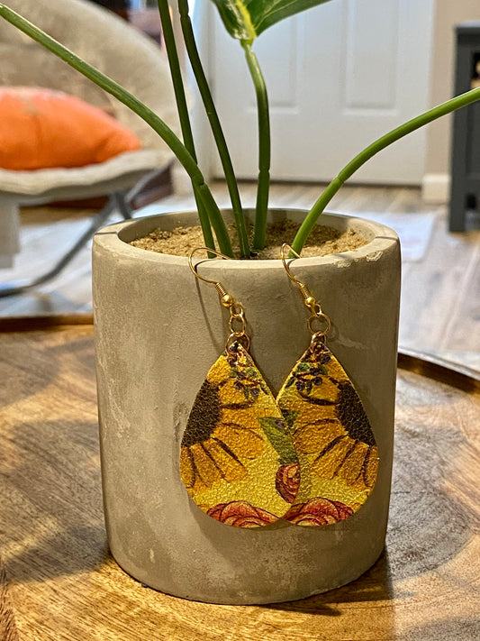 Sunflower leather earrings