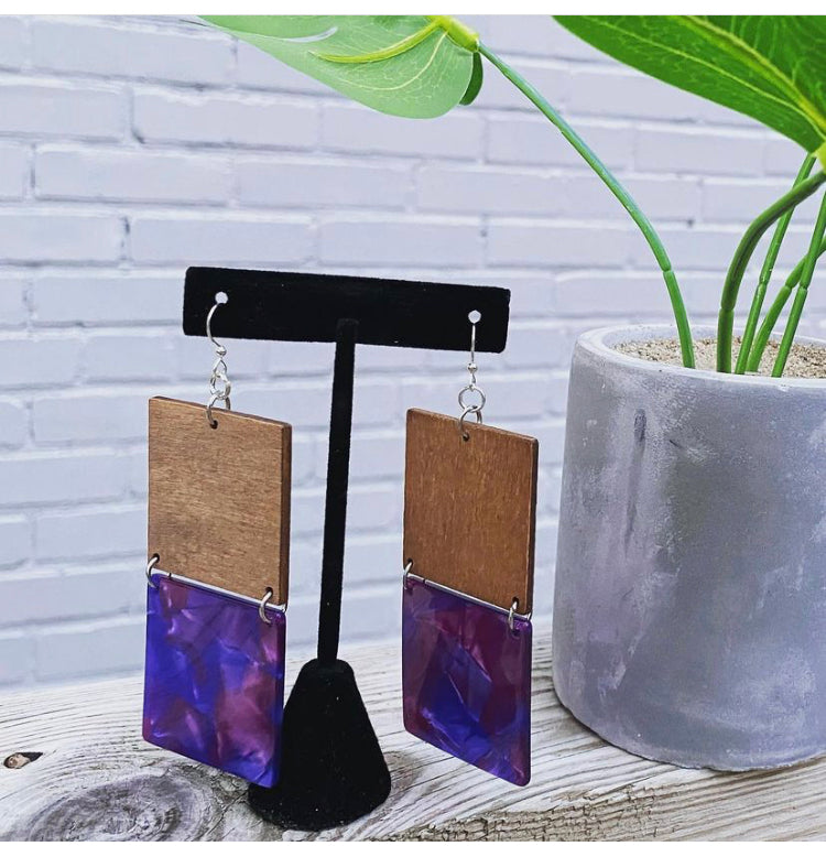 Purple wood earrings