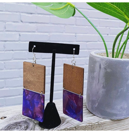 Purple wood earrings